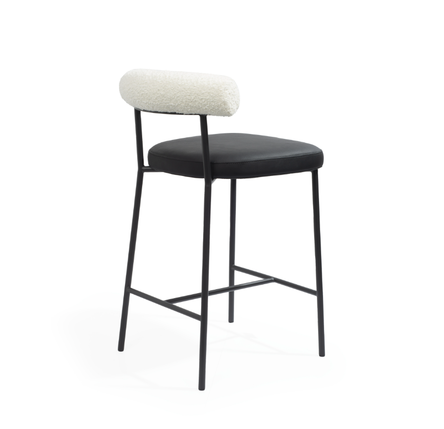 Alita Stool - Mustang Black &amp; Chex Bouclé Polar