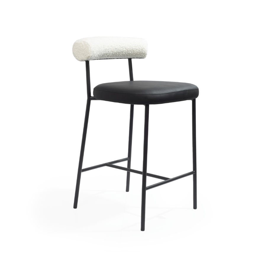 Alita Stool - Mustang Black &amp; Chex Bouclé Polar